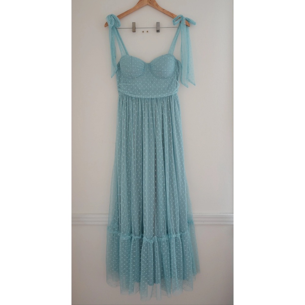 Blue Tulle Tie Shoulder Maxi - Size Medium